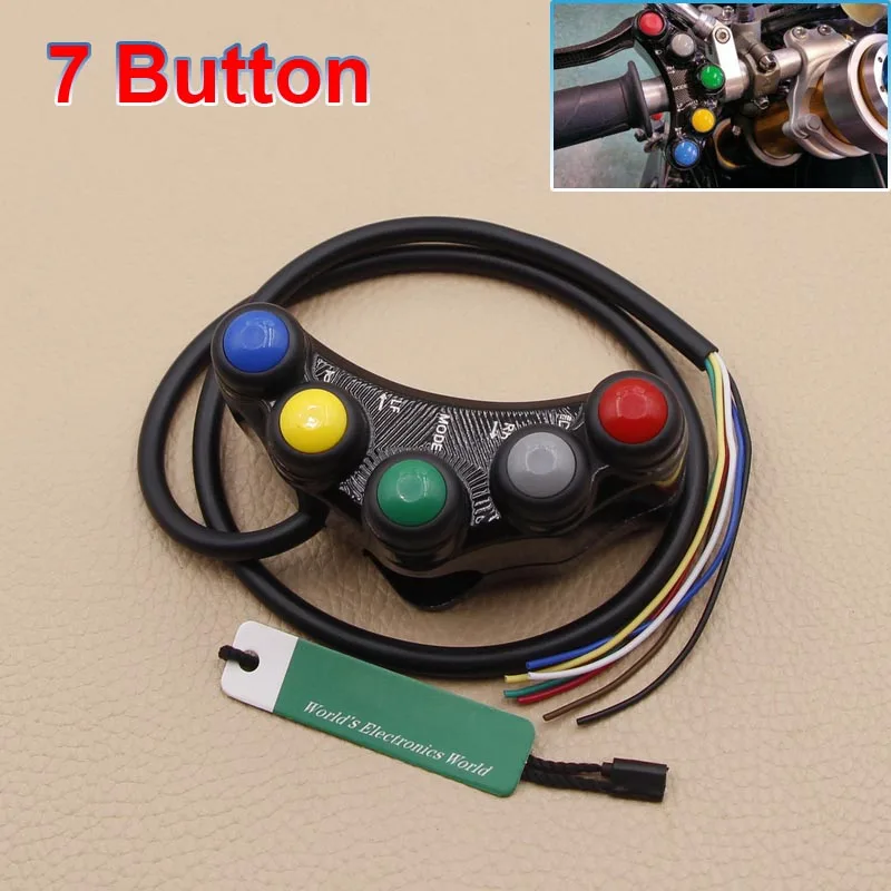 

New 7 Buttons Motorcycle Race Bikes 22mm Handlebar Control Switches Assembly 12V