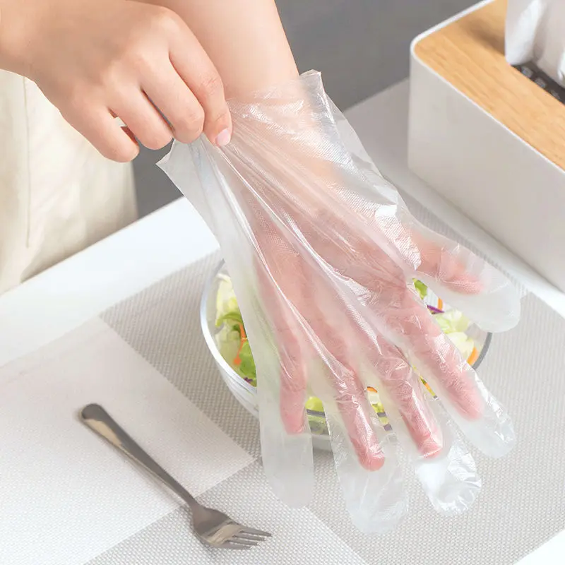 100-500pcs Disposable Gloves Catering Food Grade Plastic Glove Transparent Restaurant Supplies Fried Chicken Pizza Picnic Gloves