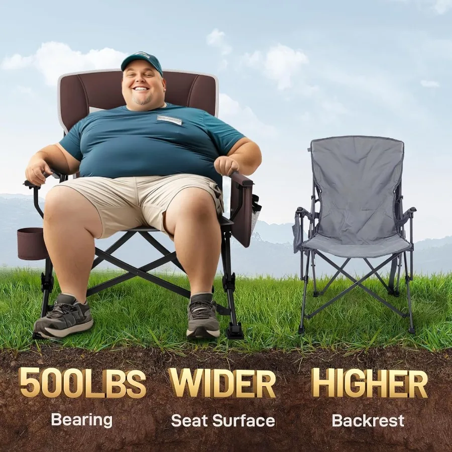 كرسي تخييم كبير الحجم قابل للطي للبالغين كرسي حديقة عالي التحمل مع جيوب جانبية كرسي رباعي قابل للطي محمول للخارج #3