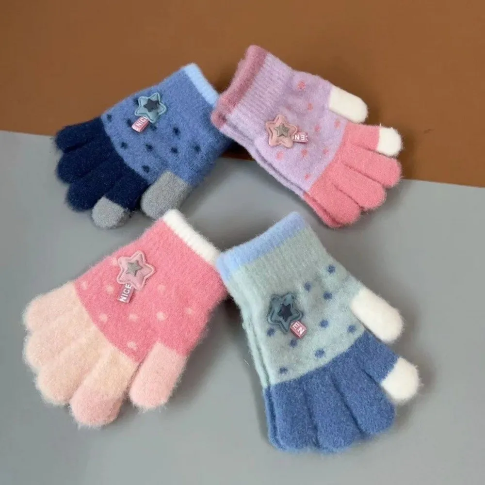 

New Cute Cartoon Knitted Gloves Thickened Winter Warm Children Full Fingers Gloves Outdoor Sports Windproof Gloves