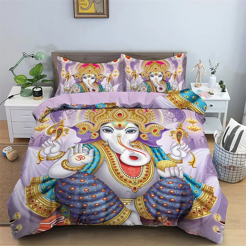 Lord Ganesha Duvet Cover Microfiber Indian Elephant Bedding Set Bohemia Mandala Comforter Cover King For Boys Girls Room Decor