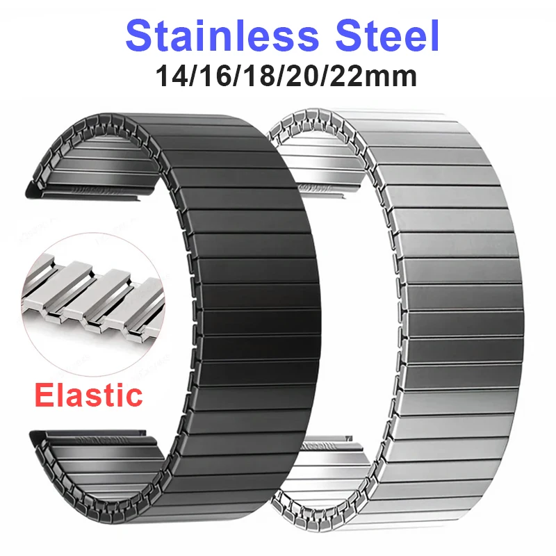 Elastic Stainless Steel Watch Band 14mm 16mm 18mm 20mm 22mm Metal Expansion Stretch Strap Wristband Accessories Bracelet Bands