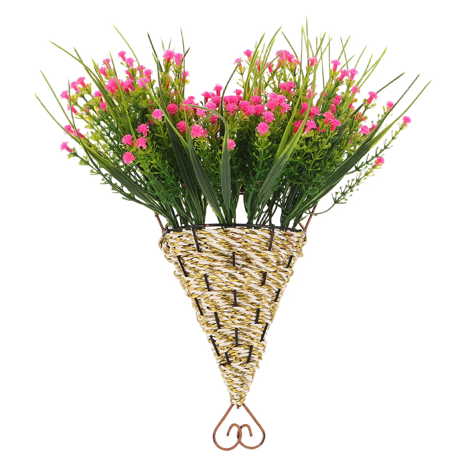 

Artificial Floral Hanging Basket Rattan Planter Decorative Pot for Indoor Outdoor Garden Balcony Home Decoration Simulated
