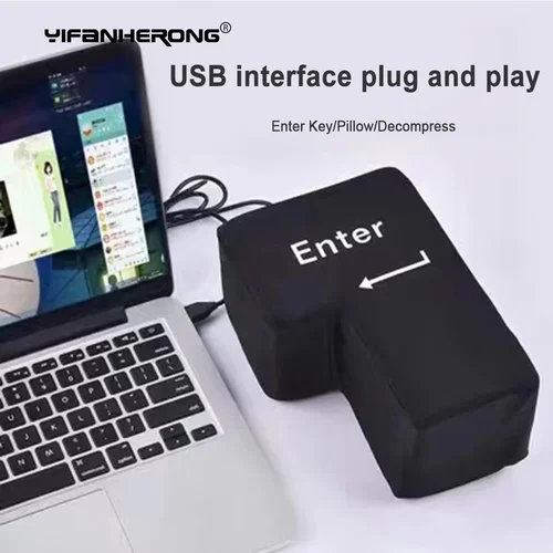 Almohada de ventilación con llave USB Enter, botón de computadora suave, tecla de retorno para oficinas, almohada de descompresión, juguete para aliviar el estrés, botón Enter