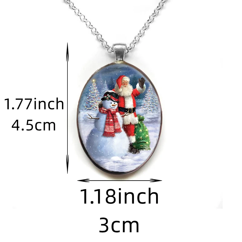 Fashion and Creative Women\'s Pendant Necklace Trend Beautiful Christmas Santa Claus Oval Pendant Necklace Jewelry Party Gift