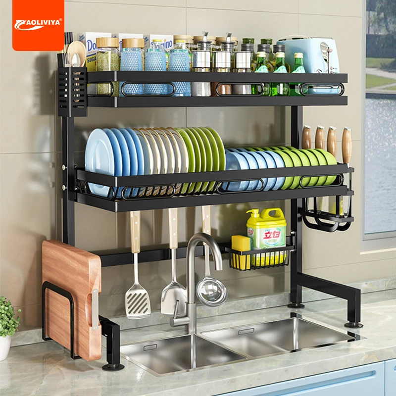 

AOLIVIYA 1/2 Tier Kitchen Storage Shelf Above The Sink Dish Storage Rack Set Seasoning Tableware Draining Kitchenware Organizer