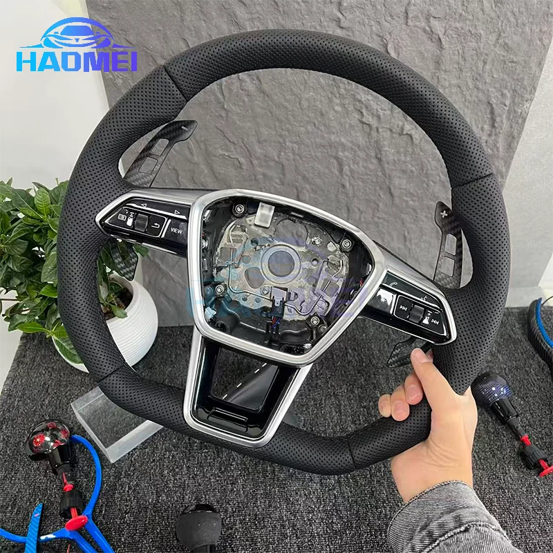 

Suitable for Audi A6 C8 leather multifunctional carbon fiber sports steering wheel, upgraded magnetic shift paddles