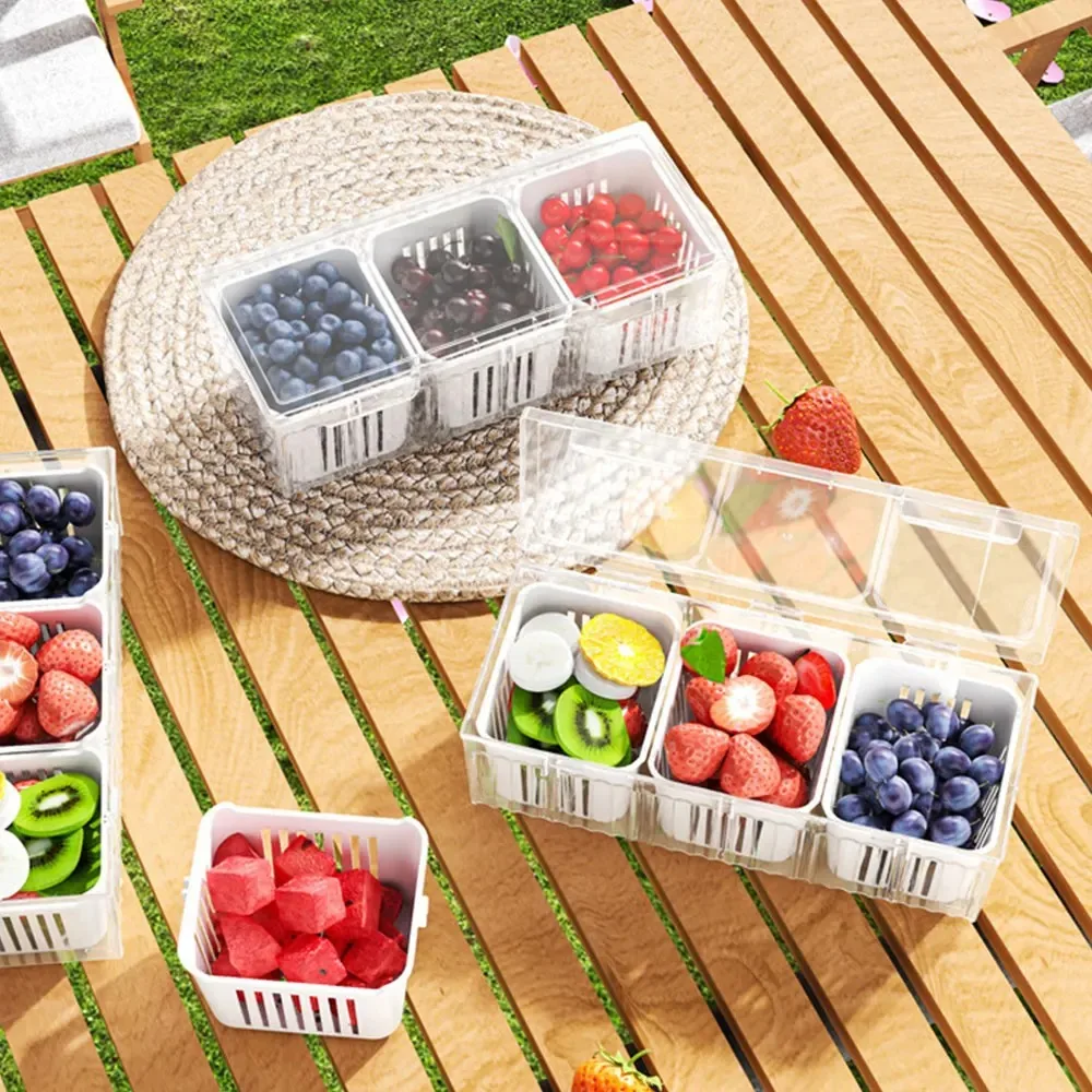 2 Piece 3 Compartments Spices Fresh Keep Storage Box Drainable Prevents Odor Transfer Scallions Preservation Case Stackable