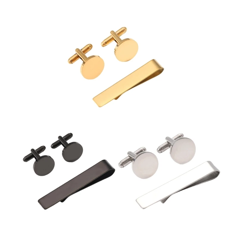 Practical Sturdy Tie Clip and Cufflinks Set for Office and Formal Event H9ED