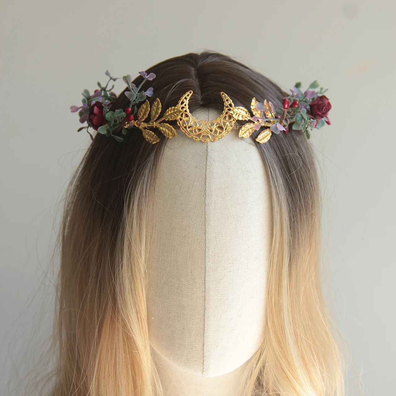 Woodland Elf Headdress Forehead Fairy Headband Retro Greek Goddess Leaf Moon Crown  Moon Headband Renaissance Festival Crown