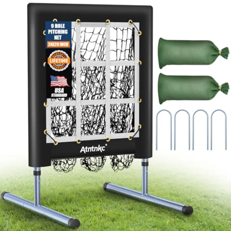 

9 Hole Pitching Net with Strike Zone, Heavy-Duty Baseball and Softball Training Equipment for Pitching and Hitting, 5 Height Ad