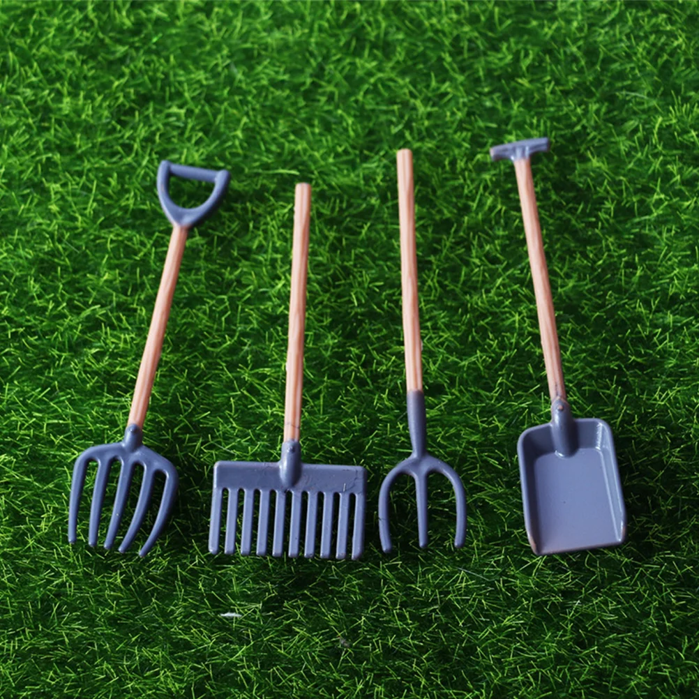 Mini Rake Shovels Toy para Crianças, Acessórios Dollhouse, Ferramentas Plásticas para Criança, 4 Pcs