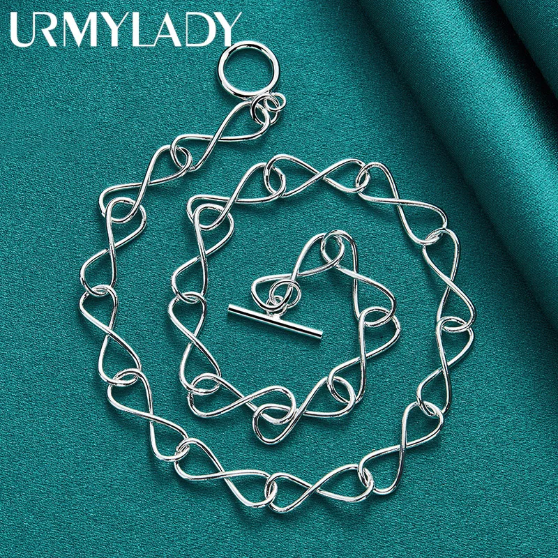 URMYLADY 925 Sterling Silver Cross 8-Word Chain 20 Inch Necklace For Women Wedding Party Fashion Jewelry