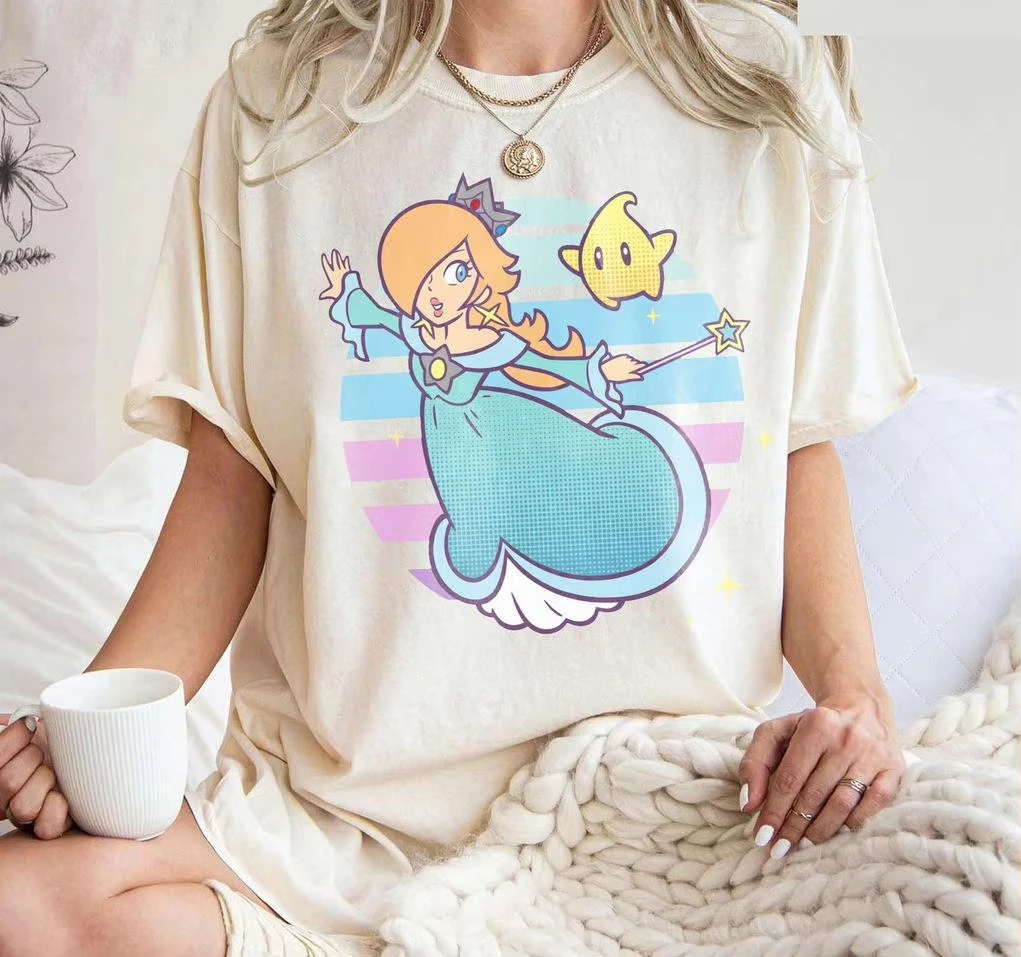 2026 Sommer Niedliches Rosalina Luma Shirt Gestreiftes Portrait-T-Shirt 2026 Sommer Neu Herren Damen Retro Baumwolle Oversized T-Shirt Y2K