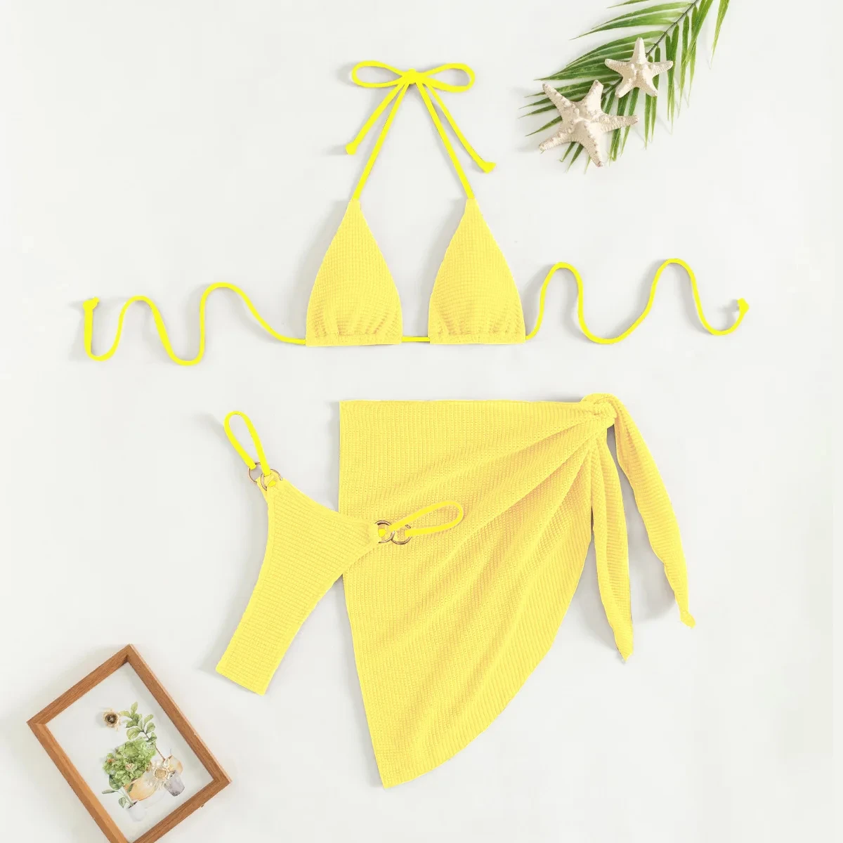 Conjunto de Bikini marrón Sexy para mujer, traje de baño de 3 piezas con falda y sujetador de realce con cuello Halter, traje de baño para cubrir, Tanga, 2024