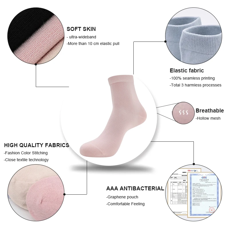 MiiOW 5 Pairs Cotton Women's Socks 10A Antibacterial Soft Crew Socks Medium Tube Long Loose Casual Solid Color Breathable Sock