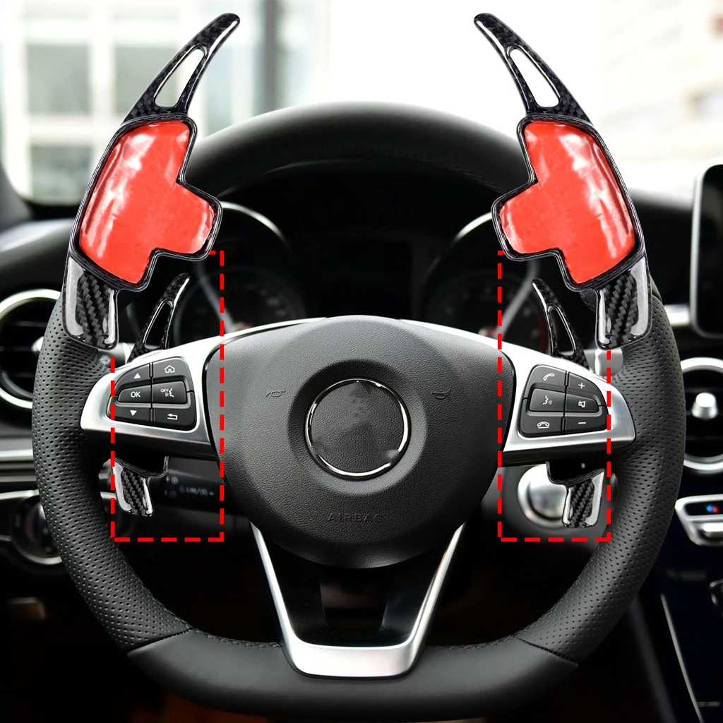 

2PCS Carbon Fiber Steering Wheel Paddle Shifter Extension Handknob Pad Cover Trim For Mercedes C E CLA GLC GLA 2015-2020