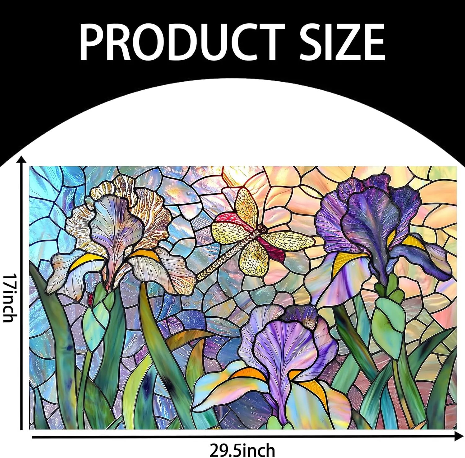 Stained Glass Floral Indoor Door Mat for Entryway, Artistic Dragonfly Iris Floor Doormat for Home Decor, Non-Slip Rug Mat for
