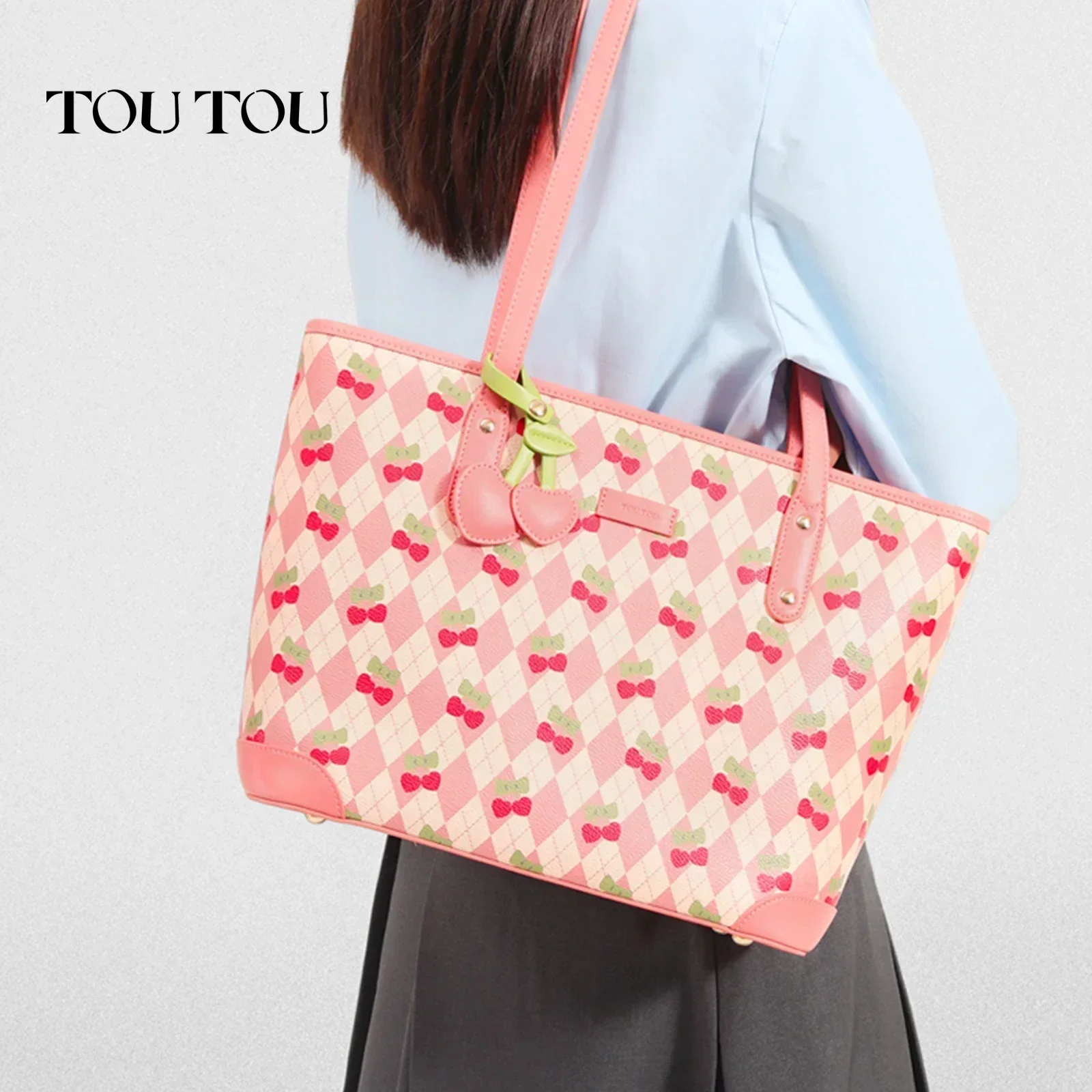 TOUTOU Handbag Women Valentine\'s Day Cherry Tote Bag Large Capacity Pvc Fashion Handbag 2024 New Shoulder Bag Vegetable Bag