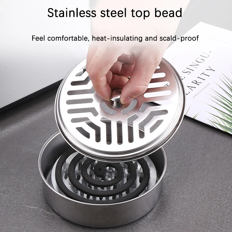 Household Mosquitoes Coil Holder Tray Frame With Lid Stainless Steel Round Rack Plate For Spirals Incense Insect Repellent 1PC