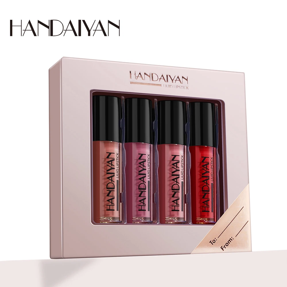 HANDAIYAN 4 Farben/box Matt Flüssigen Lippenstift Kit Frauen Make-Up Set Matt Lippenstift Lippen Make-up Kosmetik Farbton Lip glanz Wasserdicht