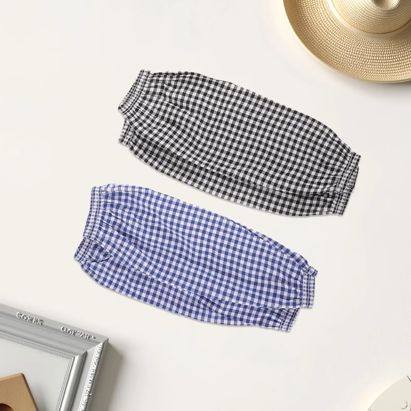 

2Pairs Stylish Plaid Kitchen Oversleeves Cotton Linen Arm Covers Oil Proof for Cooking Dishwashing Carwash Gardening Cleaning