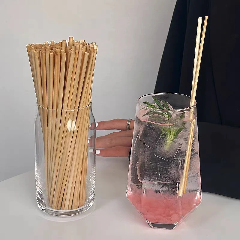 

100pcs 20cm Natural Wheat Straw Reusable Drinking Straws 100% Natural Biodegradable Straws Environmentally Friendly Bar Tool