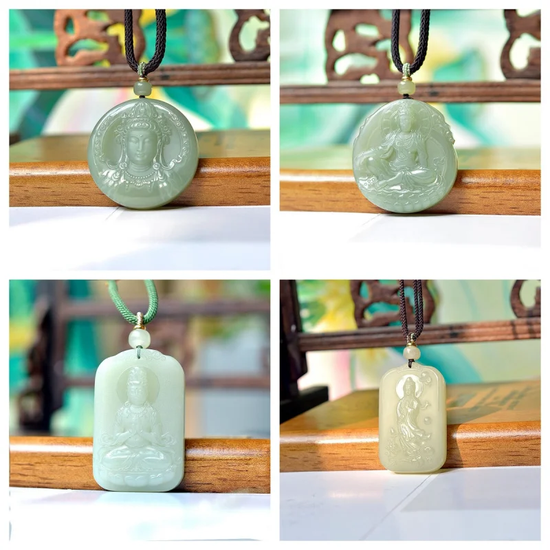 

Hetian Qinghai Material Guanyin Carved Men And Women Goddess Jade Pendant
