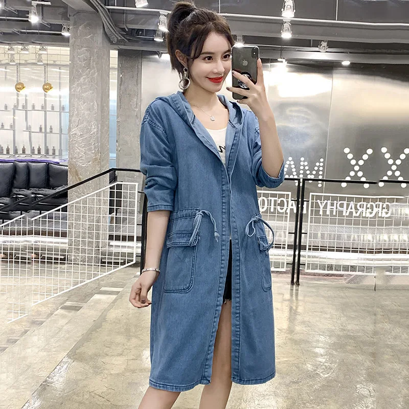 

Autumn Jeans Windbreaker Women Overcoat 2024 Spring New Korean Of Joker Loose Long BF Casual Denim Trench Coat Female Outwear