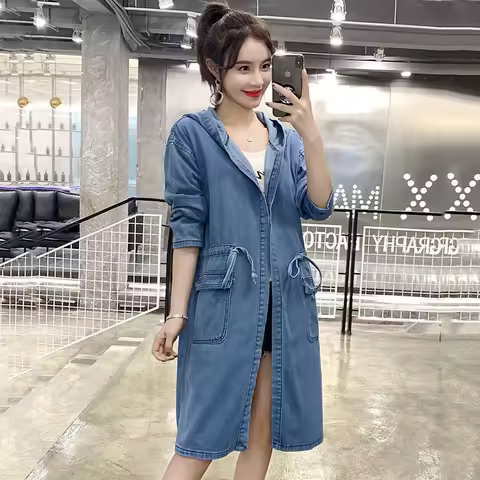 Autumn Jeans Windbreaker Women Overcoat 2025 Spring New Korean Of Joker Loose Long BF Casual Denim Trench Coat Female Outwear