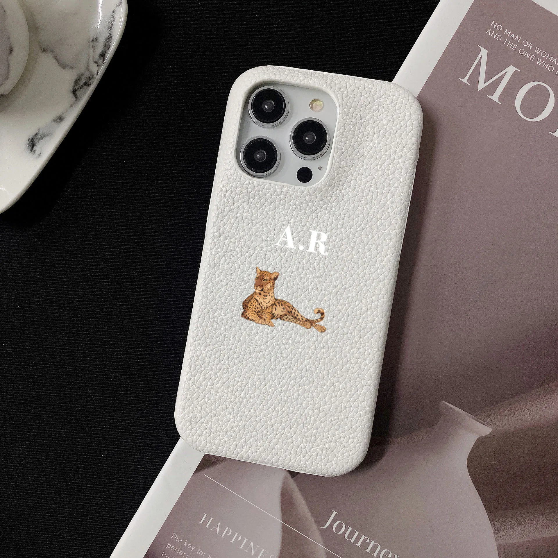 Personalise Initials Name Lizard Leopard Leather Case For iPhone 16 14 13 12 11 15 Pro Max Initials Letters kafr saya Cover