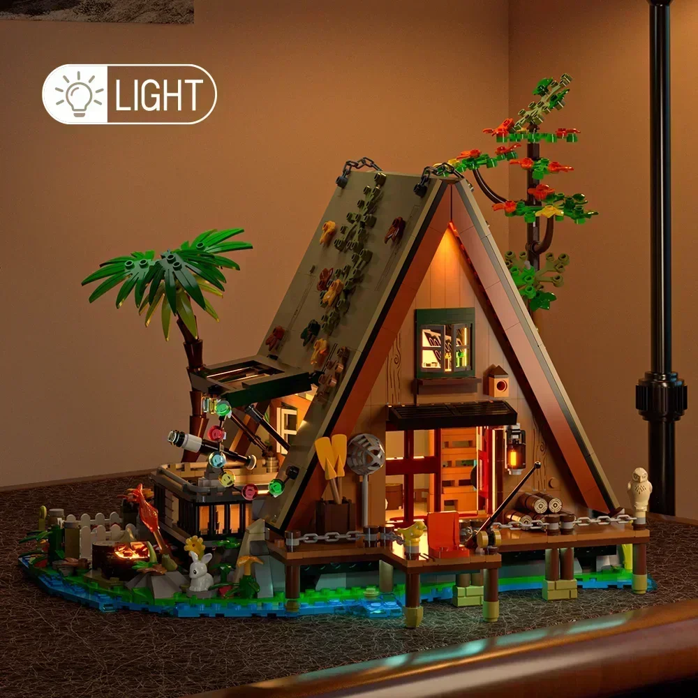 Criativo vista de rua arquitetônica floresta árvore casa blocos de construção com luz led diy montagem tijolos modelo brinquedo para crianças adultas