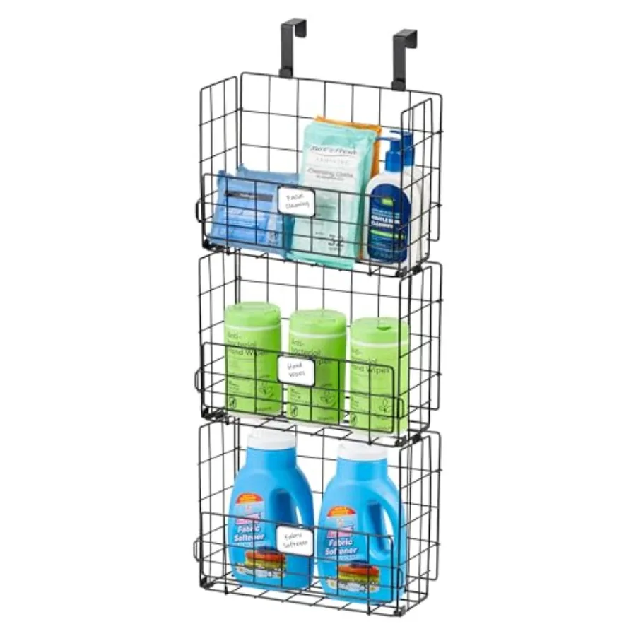 

Over The Door Organizer, 3 Pack, or Wall Mounted Metal Wire, Spice Rack Bathroom Cabinet Closet Laundry Pantry Door Organizer,