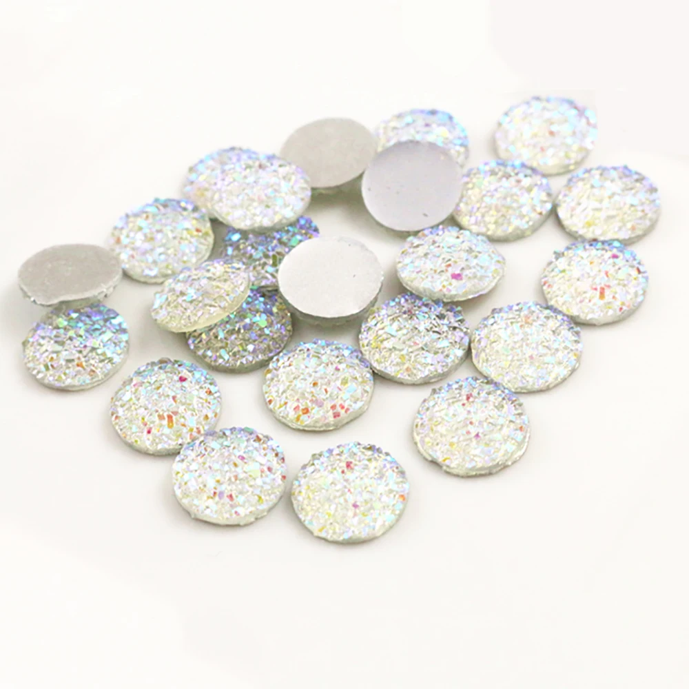 New Fashion 40pcs 12mm White AB Color Flat Back Resin Cabochons Cameo  G5-33
