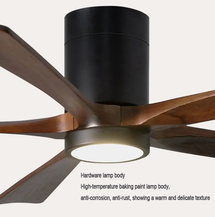 52 Inch 5 Plywood Blades Flush Mount Led Ceiling Light Fan With Remote Control 6 Gears Adjustable Wind Speed for Living Room