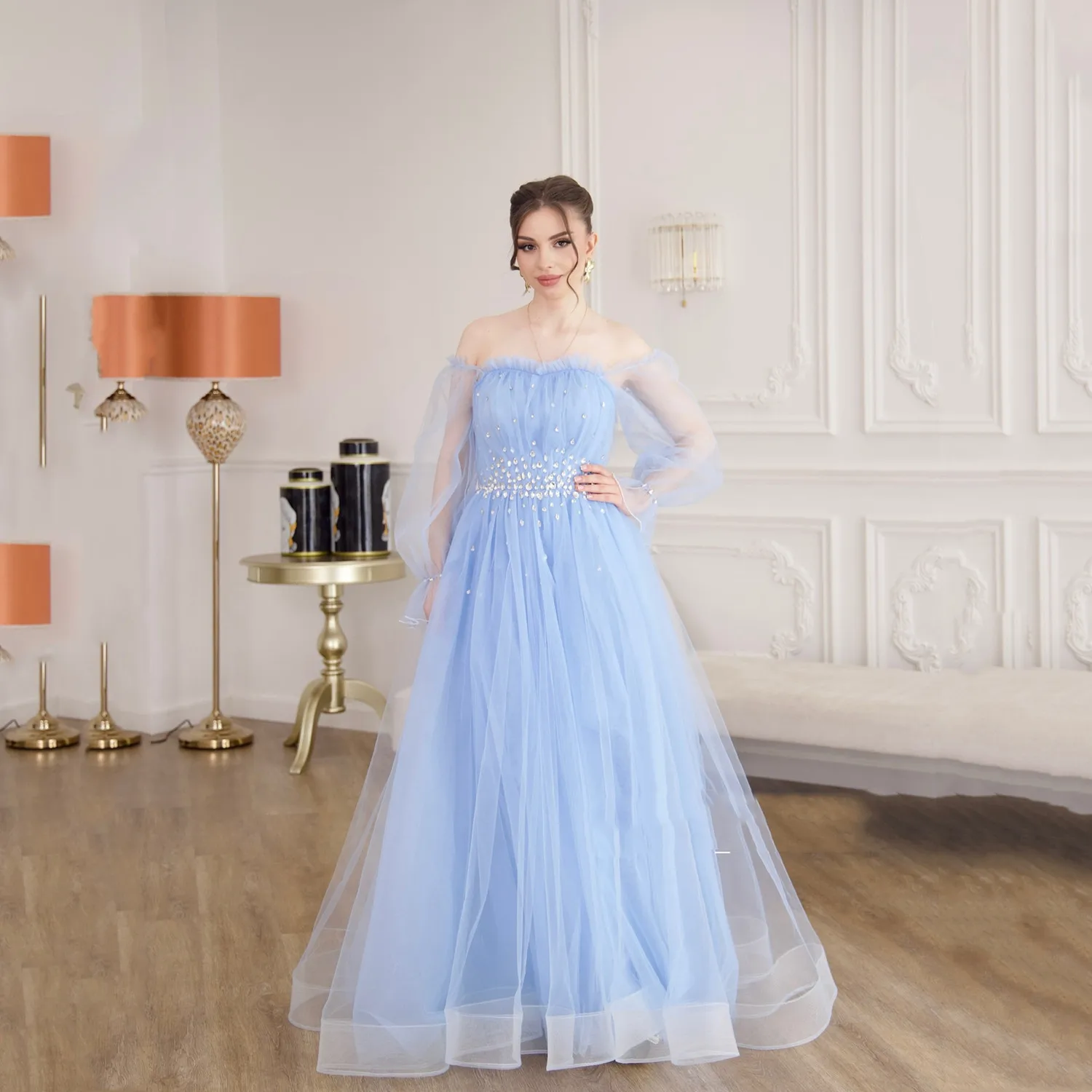

Aileen Blue Luxurious Women's Evening Dresses for Special Occasions Vestidos De Festa فساتين سهرات Customized Prom Dress Manual