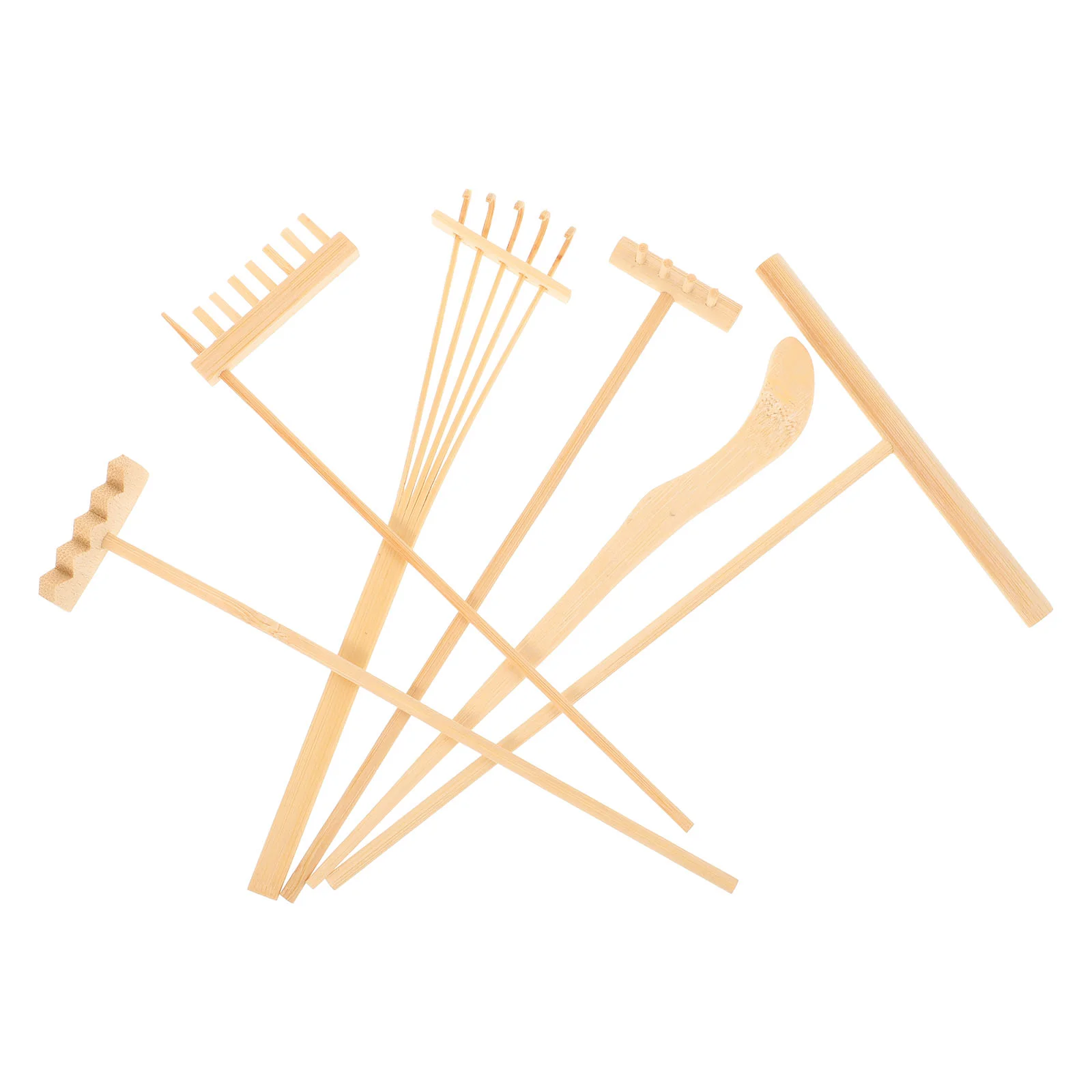 1 Set/6 Pcs Bamboo Rake Gardening Bonsai Potted Tool Mini Tea Set Rake Sand Push Drawing Pen Set Desktop Ornament Accessories