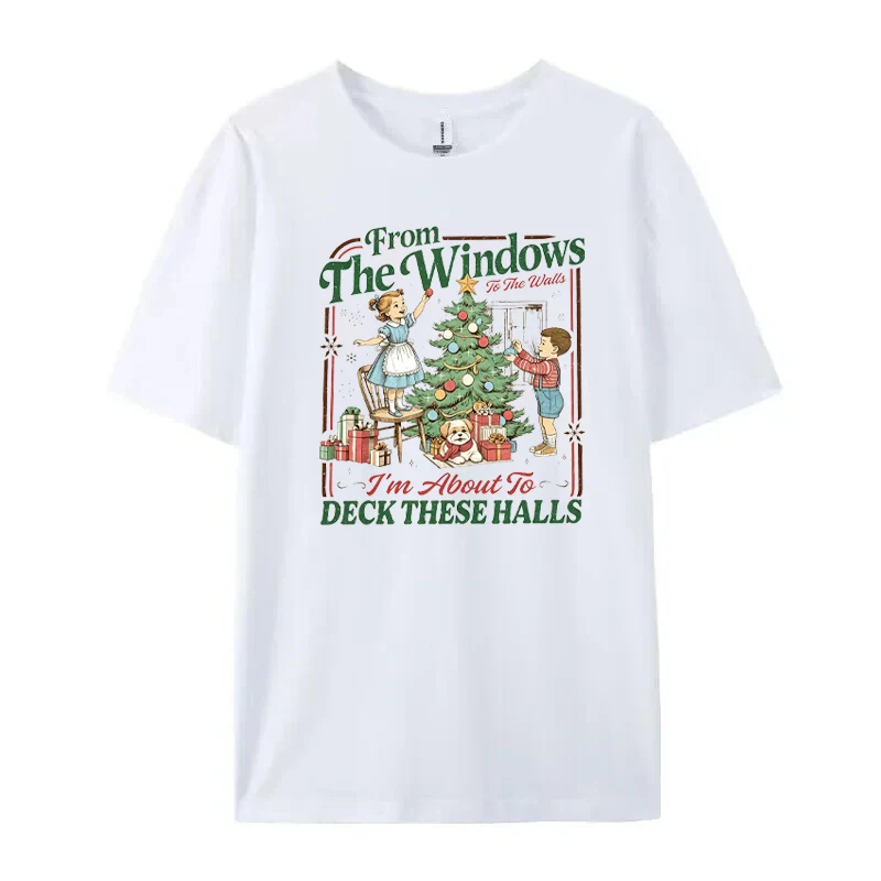 Vintage „From The Windows I'm about Christmas Tree“-T-Shirt für Damen, süßes, lustiges Weihnachtsshirt mit grafischem Motiv, Weihnachtsgeschenk, Damenoberteile – Detail 5