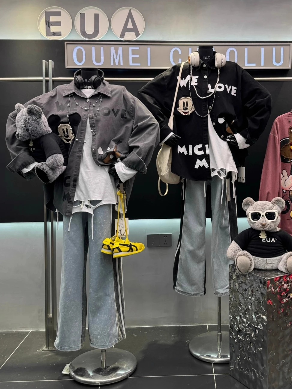 European Fashion Print Long Sleeve Denim Shirt Women 2025 Autumn New American Retro Cartoon Patch Print Trendy Casual Jacket