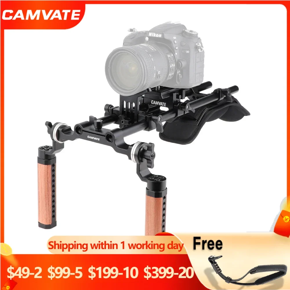 CAMVATE Pro Shoulder Mount Rig With Manfrotto QR Baseplate &Dual Rosette Handgrip & Lens Support For HDSLR Cameras /DV Camcorder