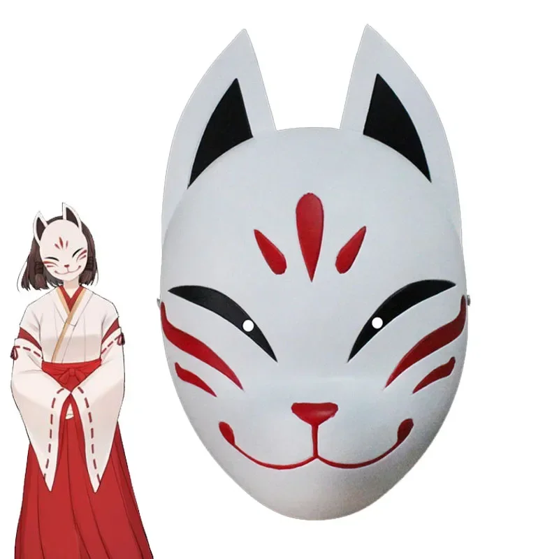 

FC6Genshin Impact Hanachirusato Cosplay Fox Mask Kazari Hanachiru Sato Mask Miko Halloween Carnival Japanese Facial Props@FC8！