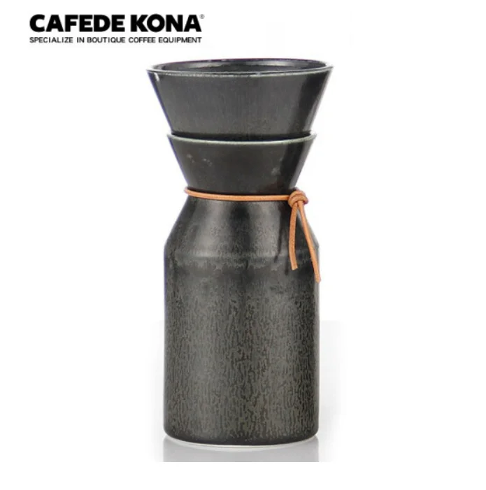 CAFEDE KONA Ceramic Coffee pot Hand filter cup Drip coffee pot set of Jingdezhen ceramic wood grain black