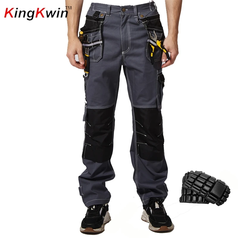 Men's Cargo Workwear Pants 100% cotton with Knee Pads for Construction Carpenter Multi Pockets Working trousers