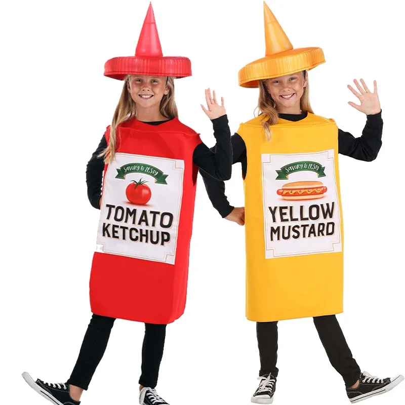 Déguisement de nourriture unisexe pour filles, ensemble de costumes d'halloween amusants pour garçons et enfants, Ketchup de moutarde, 2025