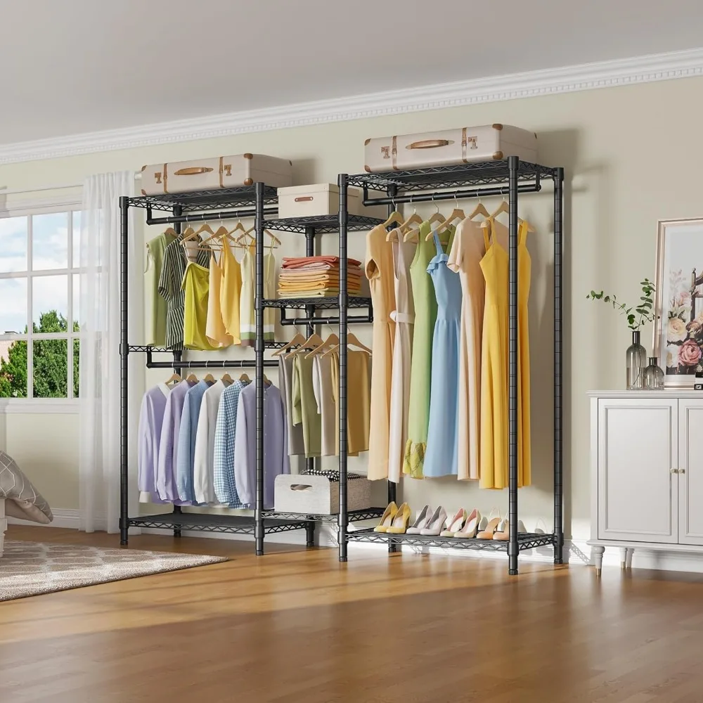 Wire Garment Rack Heavy Duty Clothes Rack Metal with Shelves, Freestanding Portable Wardrobe Closet Rack for Hanging Cl