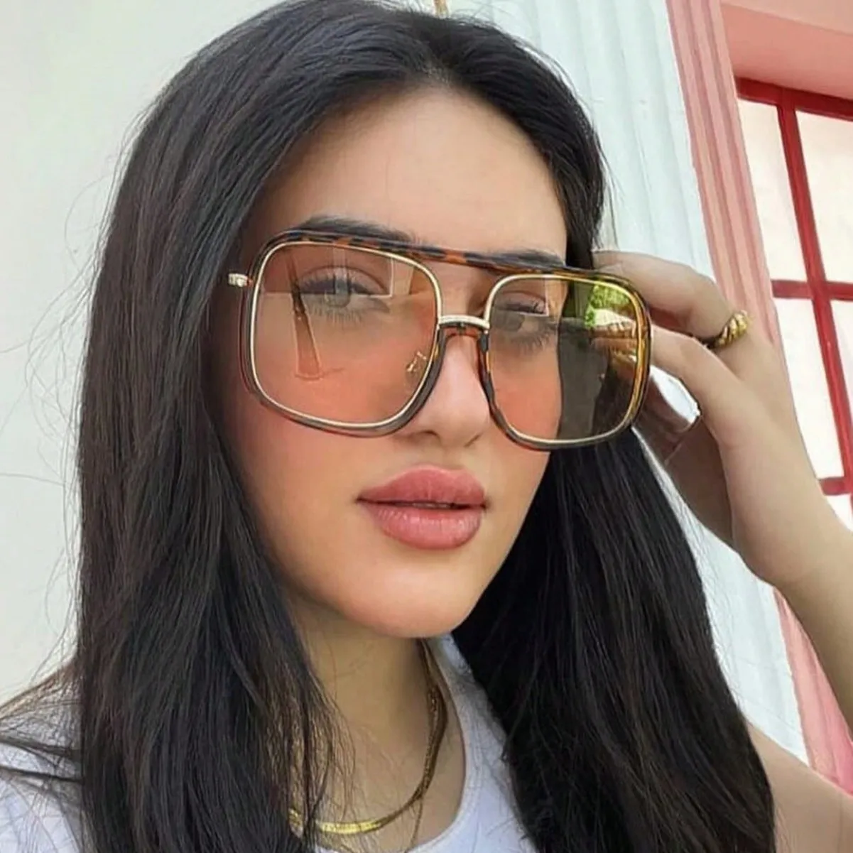 

Oversized Pilot Sunglasses Women's Punk Large Frame Glasses Fashion Retro Men's Outdoor Sunglasses Leopard Pattern Box Goggles