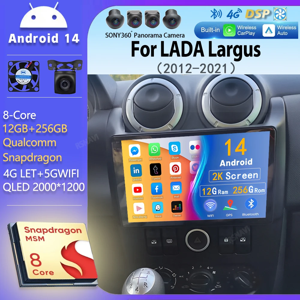 

Android 14 для LADA Largus 2012-2021 2K Wi-Fi Автомобильный радиоприемник Мультимедийный видеоплеер GPS CarPlay Головное устройство 4G Стерео Nvigation