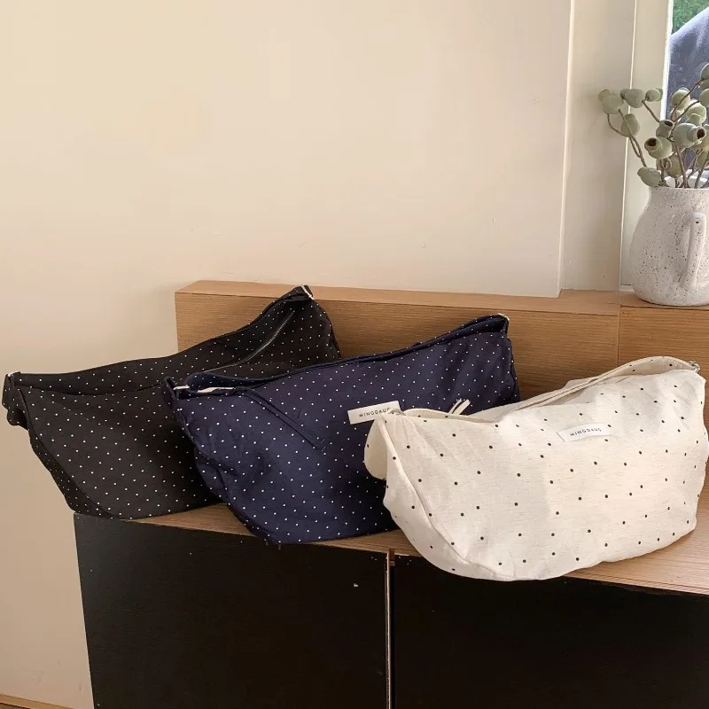 

Korean Style Polka Dot Tote Bag - Large Capacity Dumpling Purse Lightweight Commuter Crossbody for Women