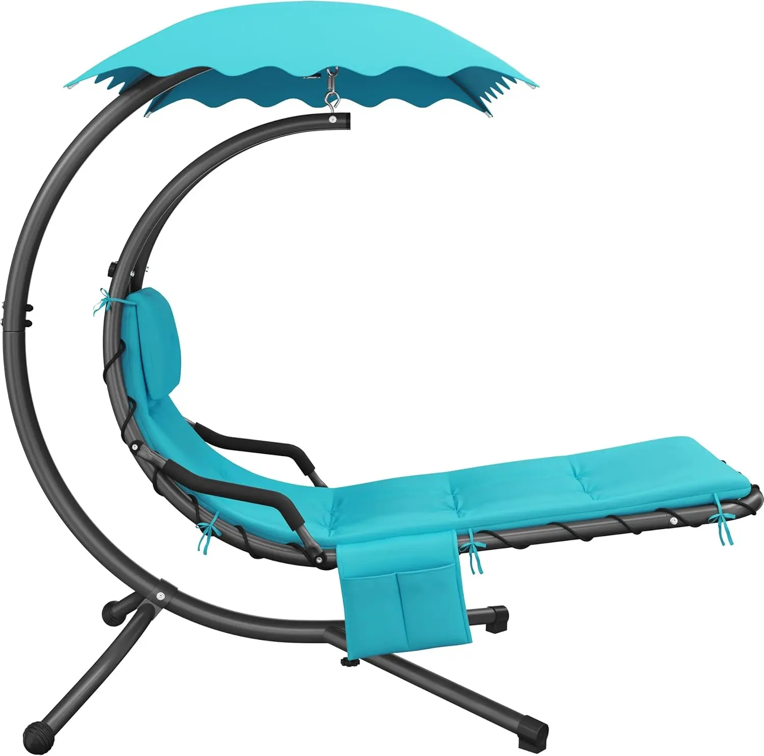 Outdoor Hanging Chaise Lounge Chair Hammock Chair w/Built-in Pillow and Removable Canopy for Patio Backyard Deck Garde