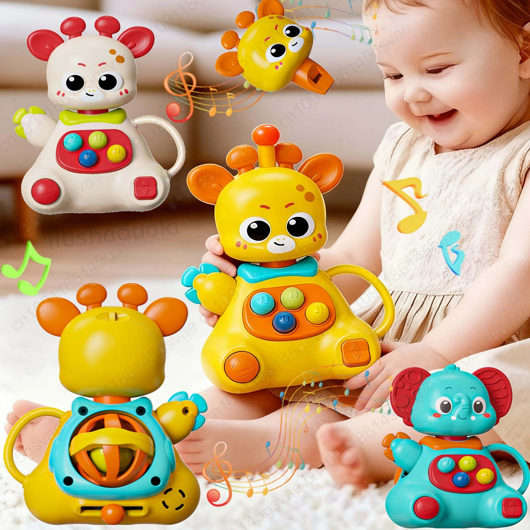 Chocalho de bebê portátil bonito e interessante, bola de plástico de chocalho de elefante/cervo de educação precoce de quebra-cabeça, material ABS